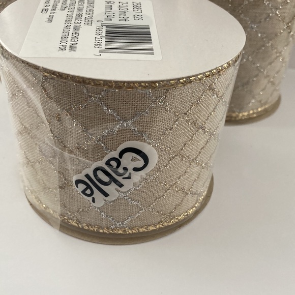 5 Offray Wired Edge Ribbon Gold Silver Glitter Cross Hatch Pattern 2.5" - Picture 14 of 16